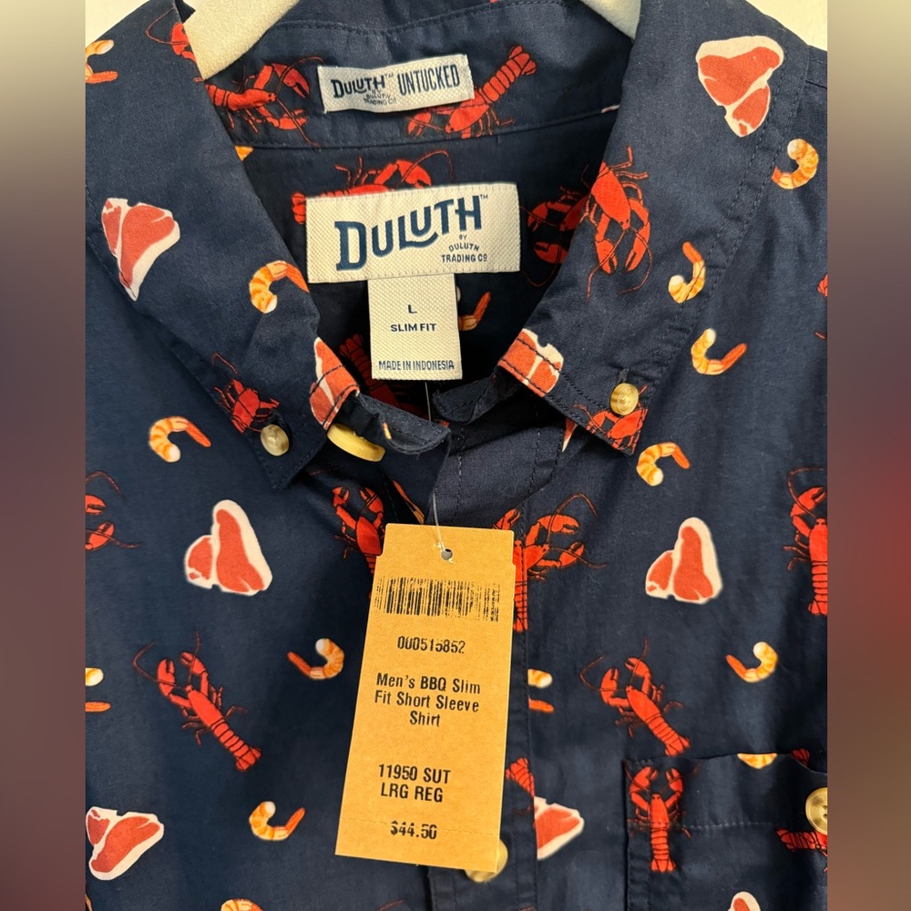 NWT Duluth Slim Fit Short-Sleeve BBQ Lobster Shirt- Large - Picture 2 of 3